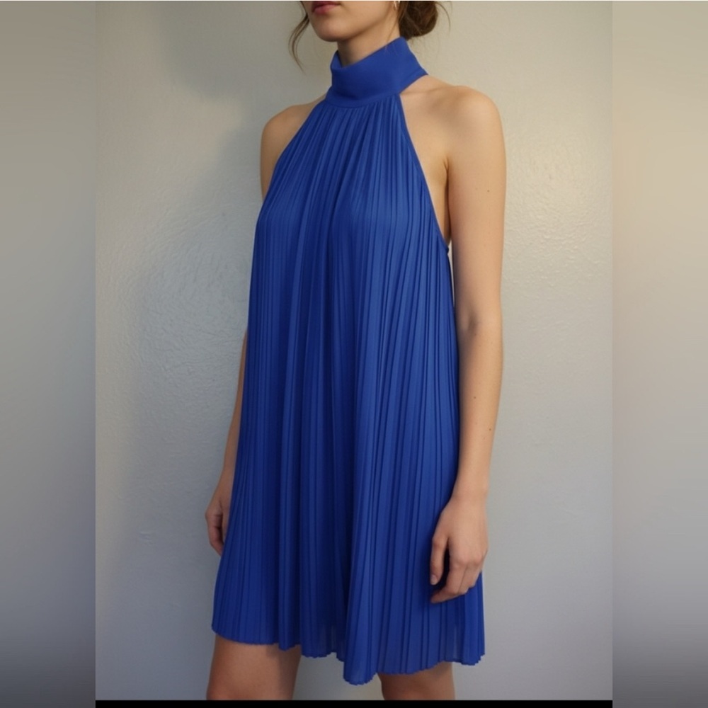 Naked Zebra Royal Blue Pleated Mini Dress